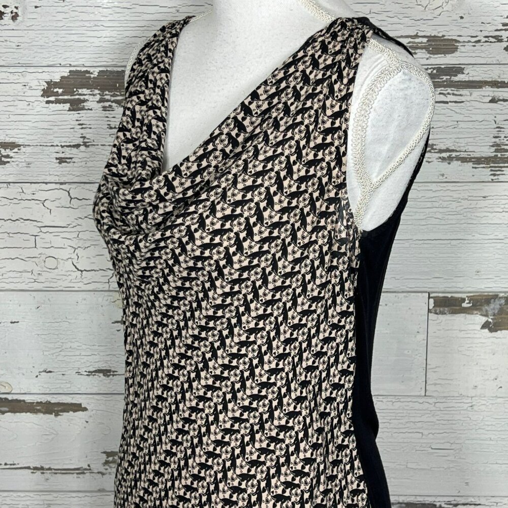 VINTAGE CABI Cat Love Sleeveless Drape Front Blouse Brown Black Sz M #829 EUC - Picture 3 of 6